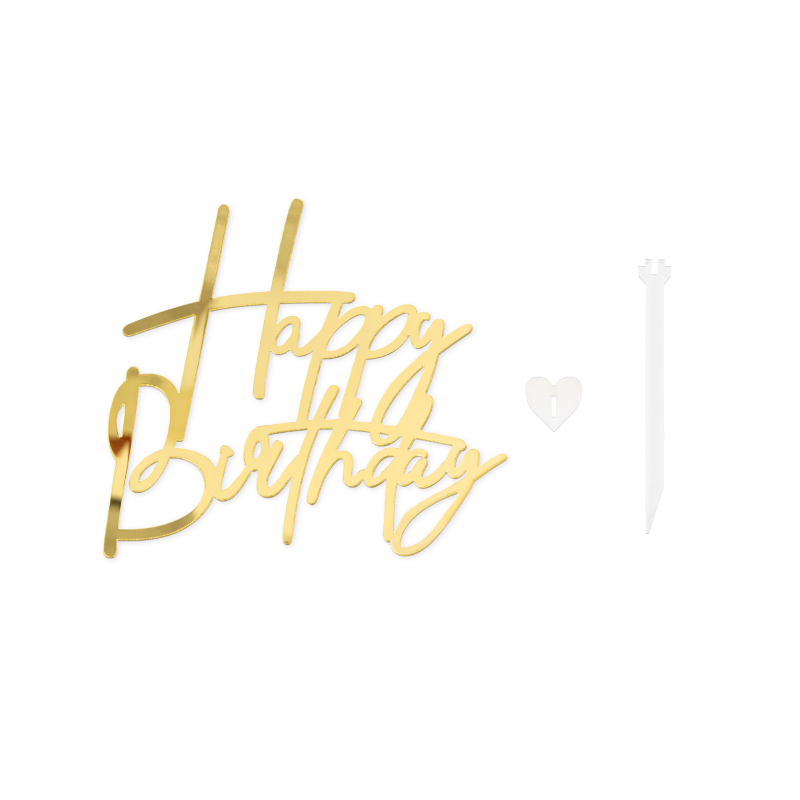 Happy Birthday cake topper Gold acrylic with a picker