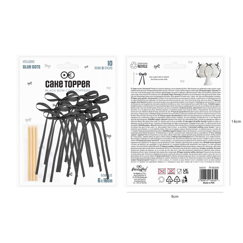 Tortenaufsatz Schwarze Schleifen 10 Stück, Anstecker