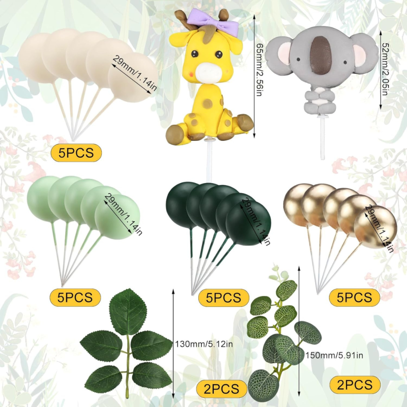 BALLS Topper Gold Green Jungle Animals cake set