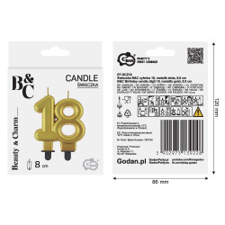 Świeczka cyferka 18 ZŁOTY KONTUR