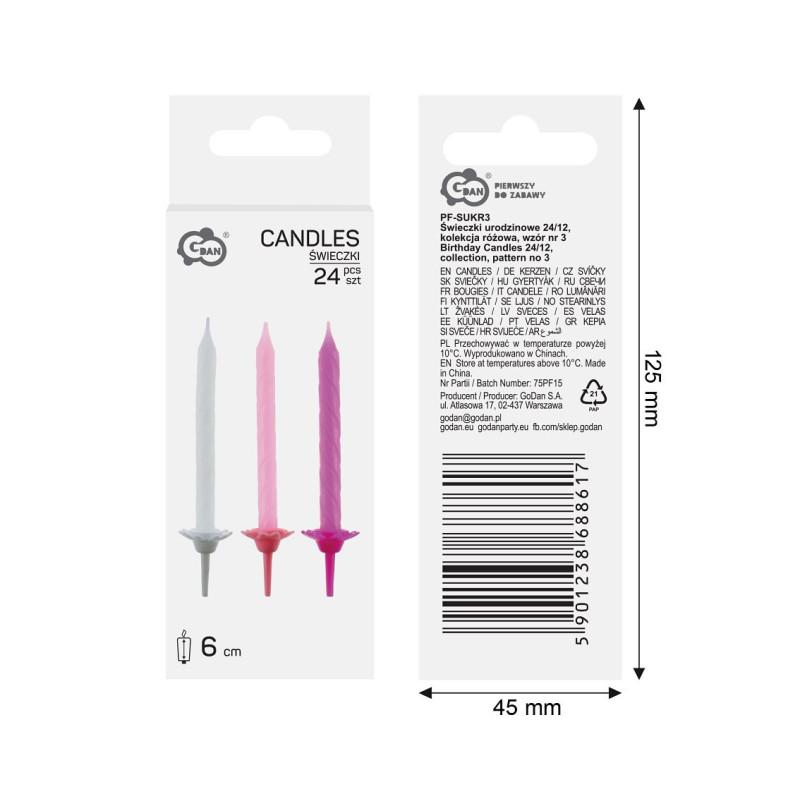 Pink candles 24 pcs. 6 cm