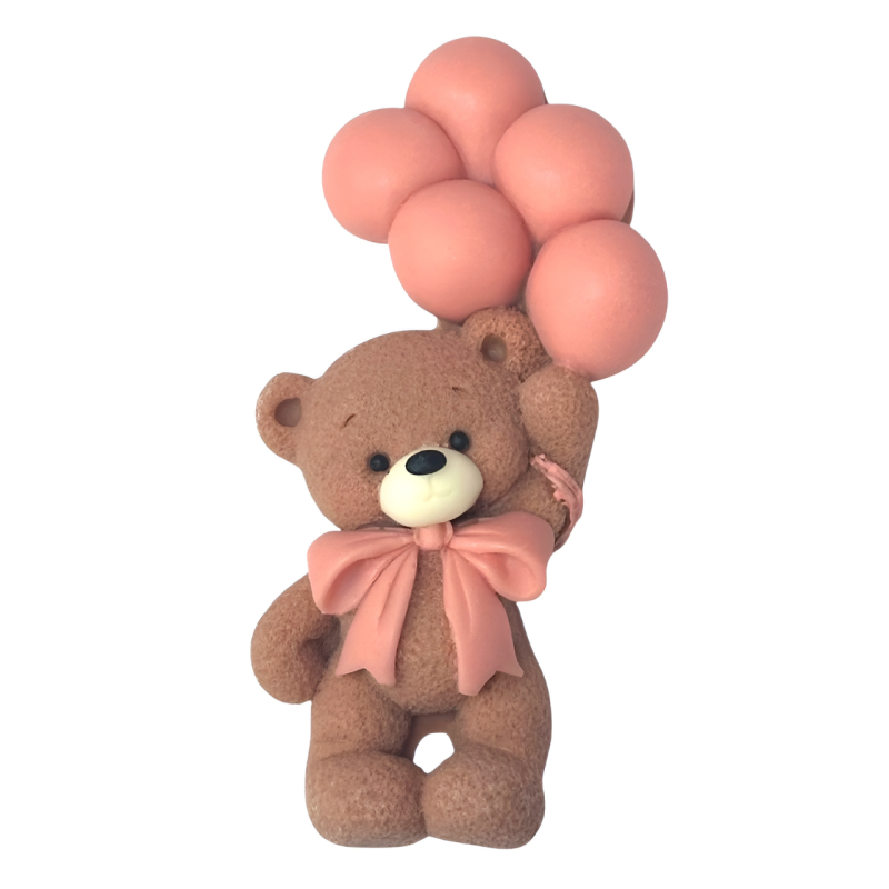 Slado Teddy bear chocolate decoration with pink balloons 11 cm
