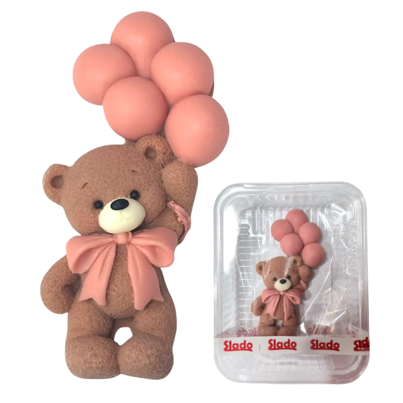 Schokoladendekoration Slado Teddybär mit rosa Luftballons 11 cm