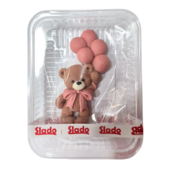 Slado Medvídek čokoládová dekorace s růžovými balónky 11 cm