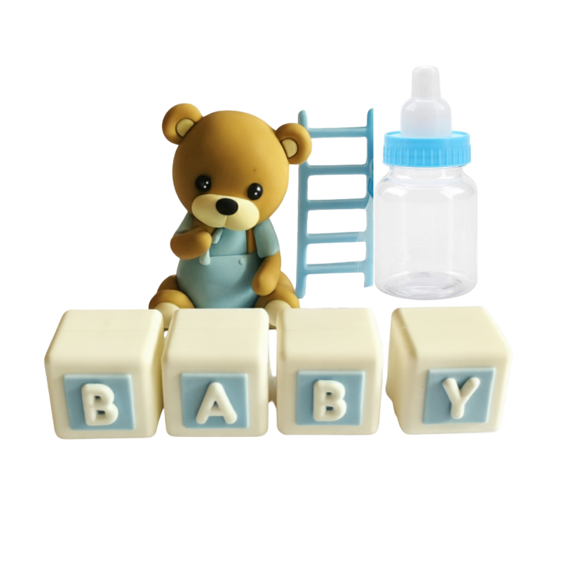 Topper KULE Baby Boy Błękitny butelka miś Zestaw na tort