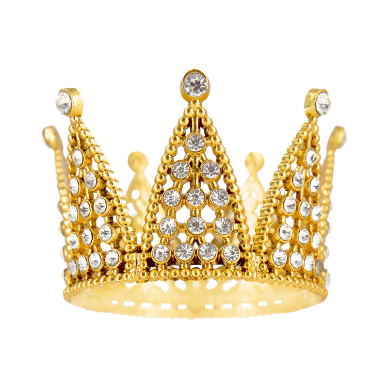 CROWN Topper Dort dekorace Zlatá s krystaly 7 cm