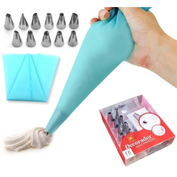 Set of decorating tips, 12 tips, adapter bag