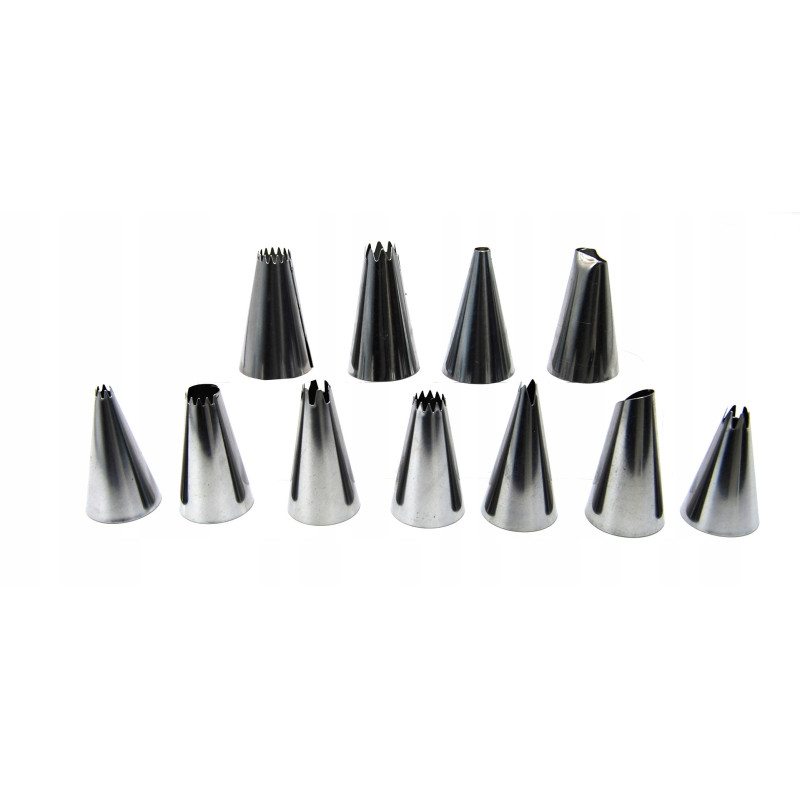 Set of decorating tips, 12 tips, adapter bag
