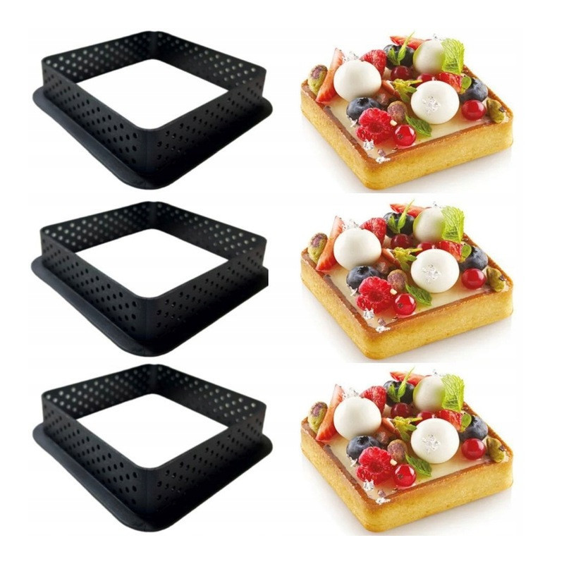 Rant perforowany do tarty 8 cm 6 sztuk Kwadrat Tarta
