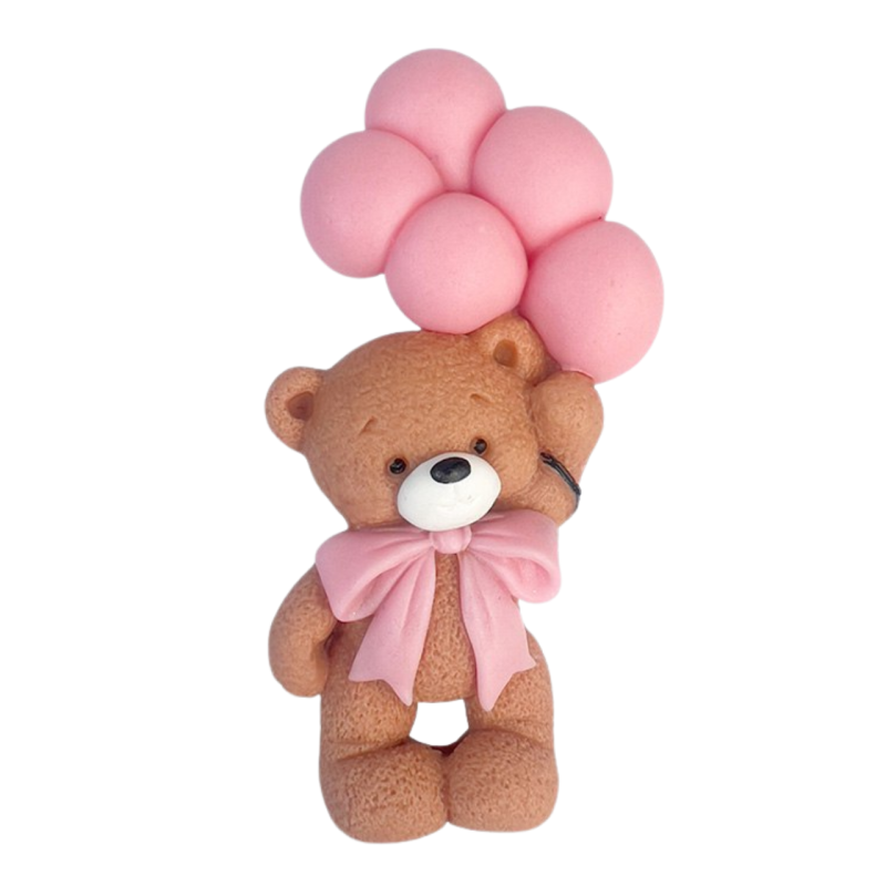 Slado Teddy bear sugar decoration with pink balloons 11 cm