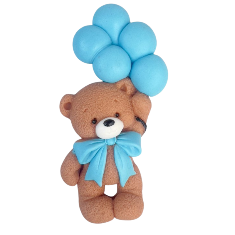 Dekoracja cukrowa Slado Miś z balonikami niebieskimi 11 cm