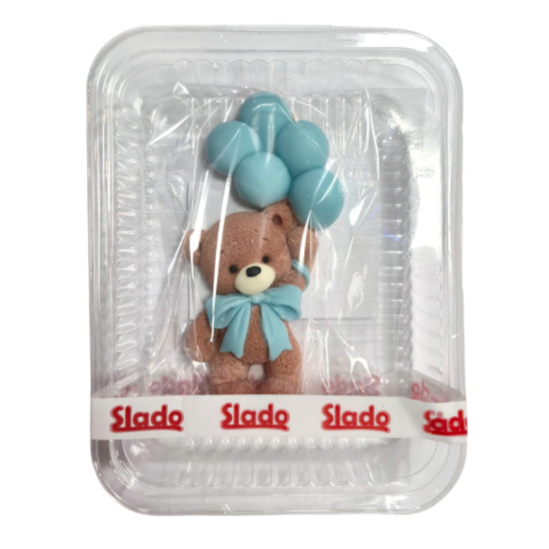 Dekoracja cukrowa Slado Miś z balonikami niebieskimi 11 cm