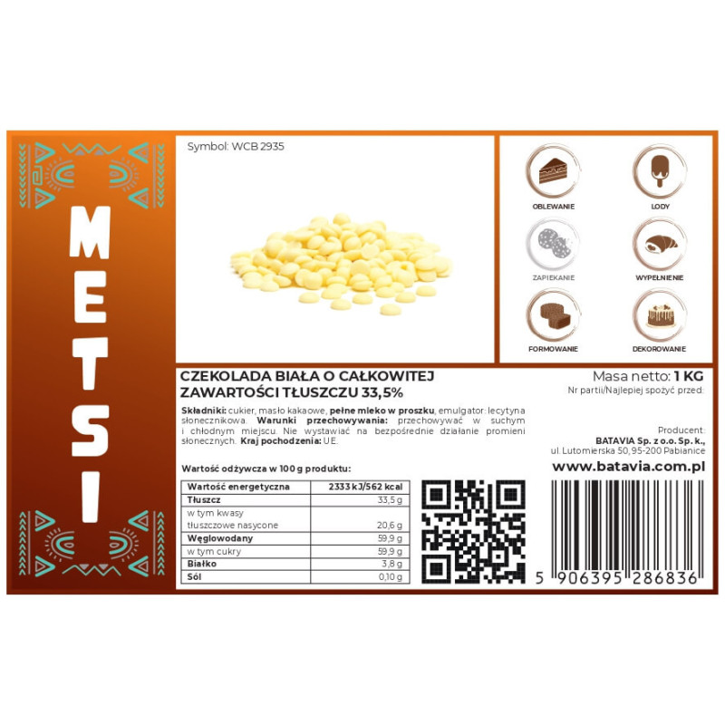 Callebaut Schokoladentropfen WEISSE SCHOKOLADE W2 1kg