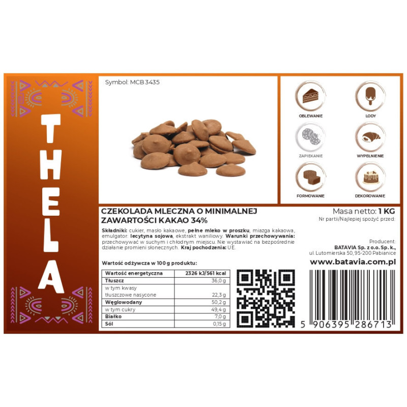 Batavia chocolate drops MILK CHOCOLATE Thala 34% 1kg