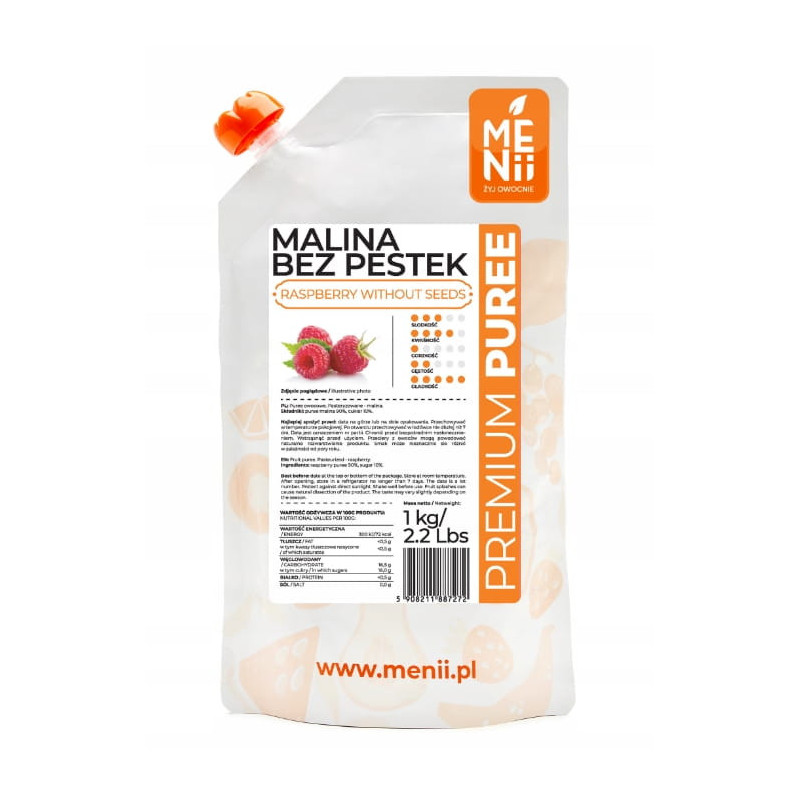 Puree owocowe Menii Pulpa Malina 1kg bez pestek