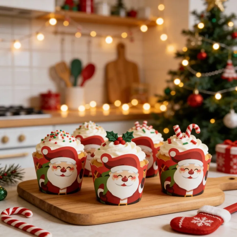 Weihnachts-Pappbecher, 50 Stück, 5 cm, stabil, mit Weihnachtsmannmotiv