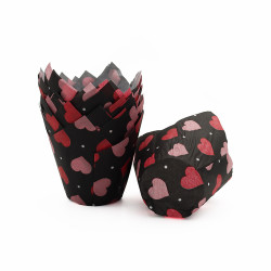 Tulipános cupcake betétek FEKETE SZÍVEK 180 db