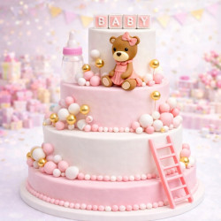 BALLS Topper Baby Girl Pink Bottle Teddy Bear Cake Set