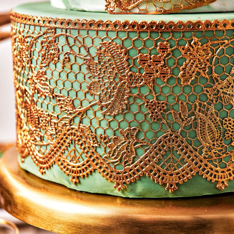 Hotová pasta na čipkované koláčiky LACE Fun Cakes 200g Pearl Gold čipkovaná pasta