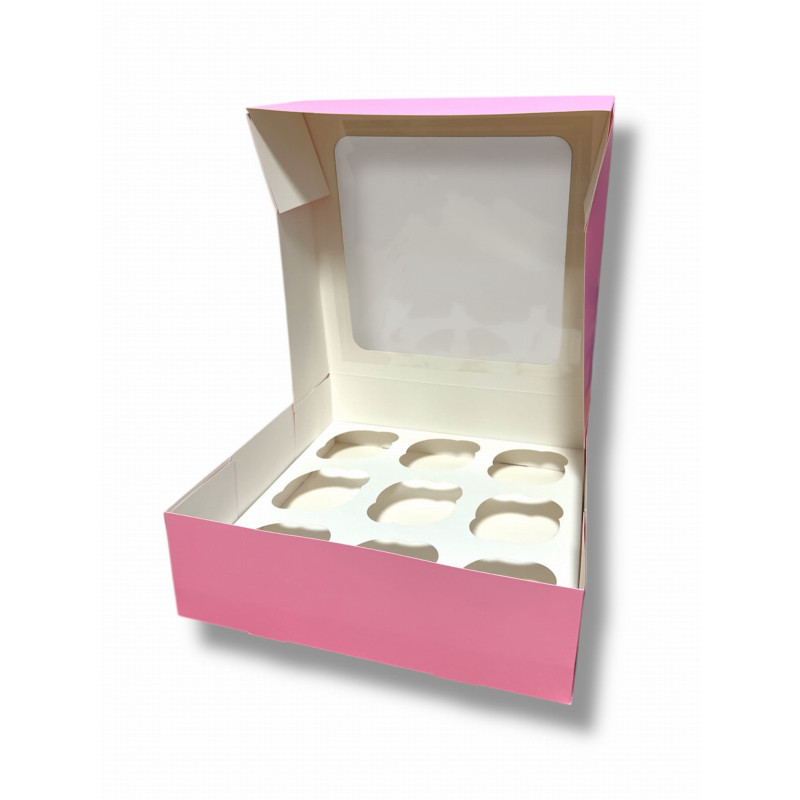 Package for 9 PINK cupcakes, height 8 cm