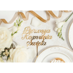 Topper Komunia Pleksi złoty Pierwsza Komunia Święta 15 cm