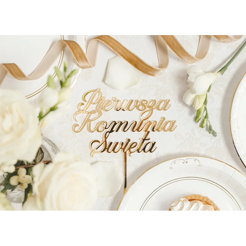 Topper Komunia Pleksi złoty Pierwsza Komunia Święta 15 cm