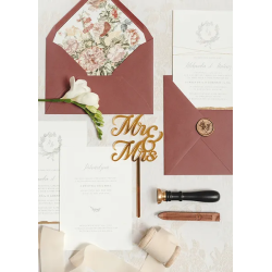 Goldener Plexiglas-Hochzeitsaufsatz für Mr und Mrs