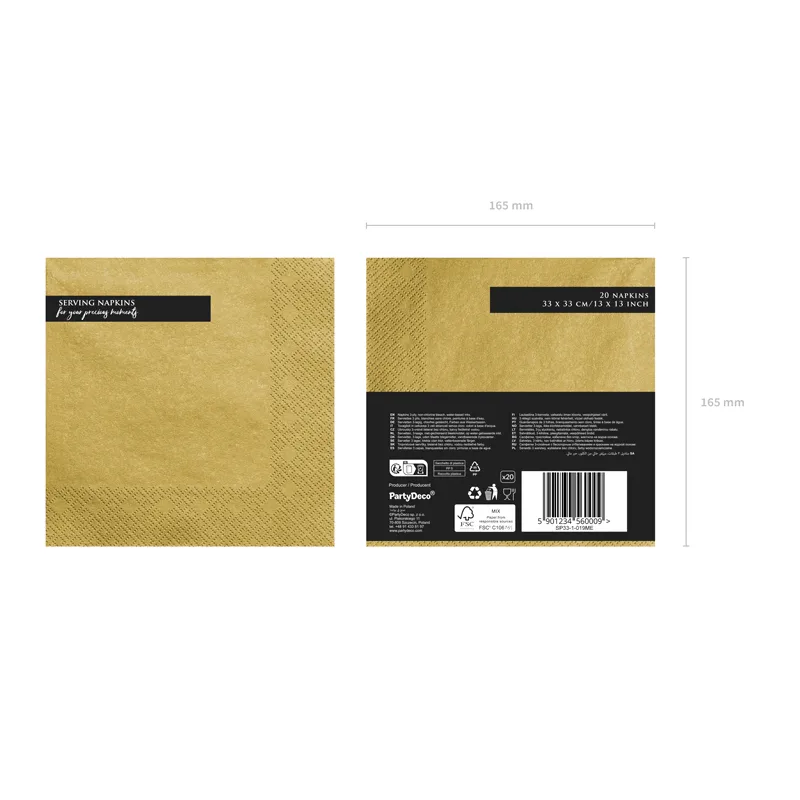 Gold Metallic Napkins 20 pcs.