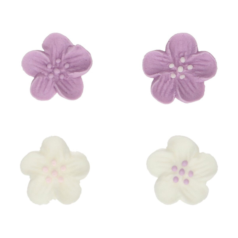 Цукрові прикраси ДРІБНІ КВІТИ білі та фіолетові 24 шт.