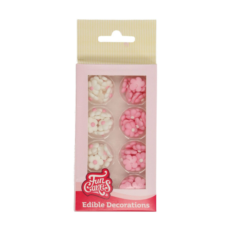 Sugar decorations SMALL FLOWERS white and pink 64 pcs