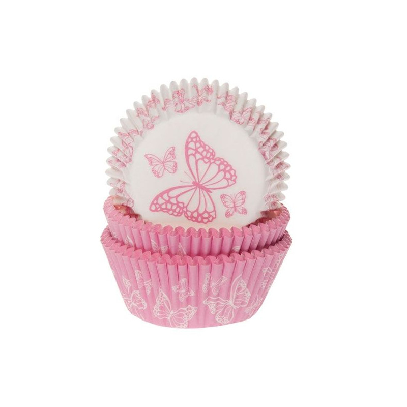 HoM muffinpapír 50 db Rózsaszín Pillangók