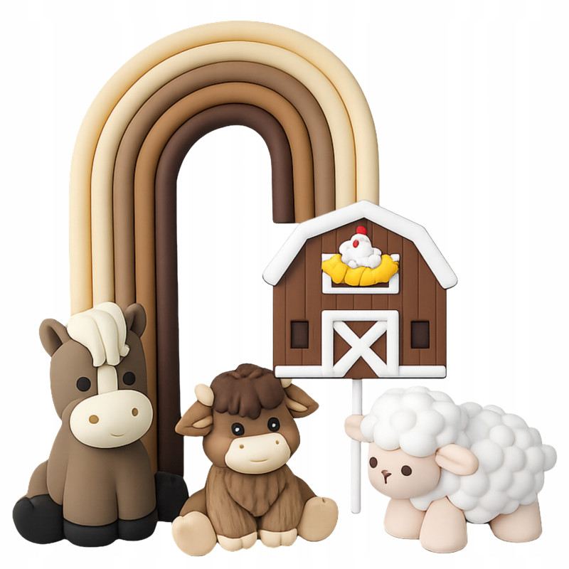 Topper Farma z tęczą 5 elementów Zestaw na tort