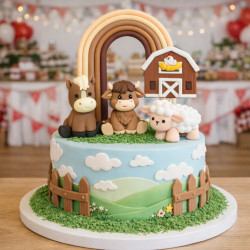 Topper Farma z tęczą 5 elementów Zestaw na tort