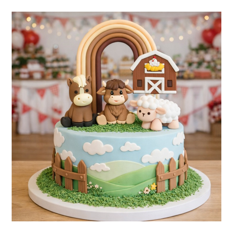 Topper Farma z tęczą 5 elementów Zestaw na tort