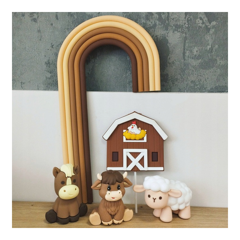 Topper Farma z tęczą 5 elementów Zestaw na tort