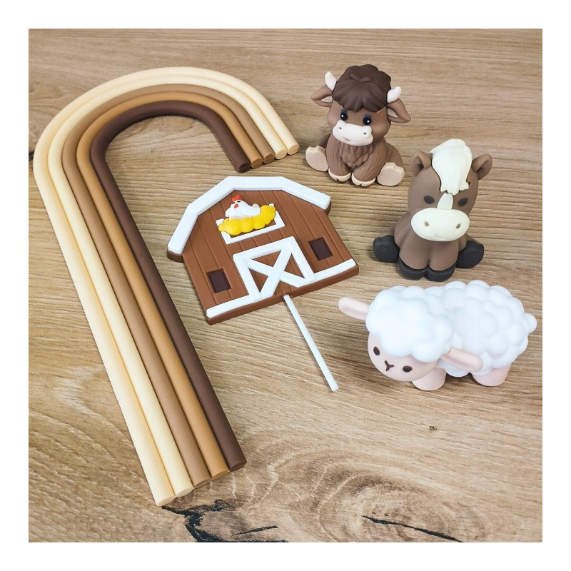 Topper Farma z tęczą 5 elementów Zestaw na tort