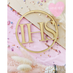Dekor Miniowelove Topper na bok tortu złoty Komunia IHS koło 8 cm