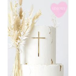 Dekor Miniowelove Topper na bok tortu złoty Komunia Krzyż smukły 10 cm