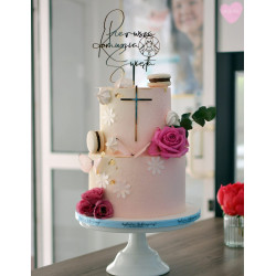 Dekor Miniowelove Topper na bok tortu złoty Komunia Krzyż smukły 10 cm