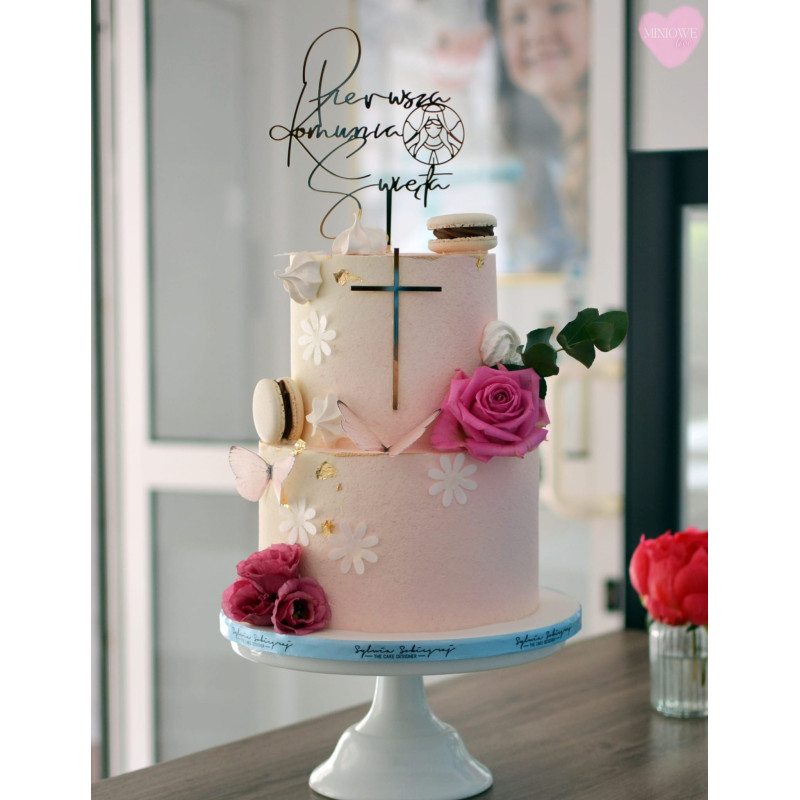 Dekor Miniowelove Topper na bok tortu złoty Komunia Krzyż smukły 8 cm 3 sztuki