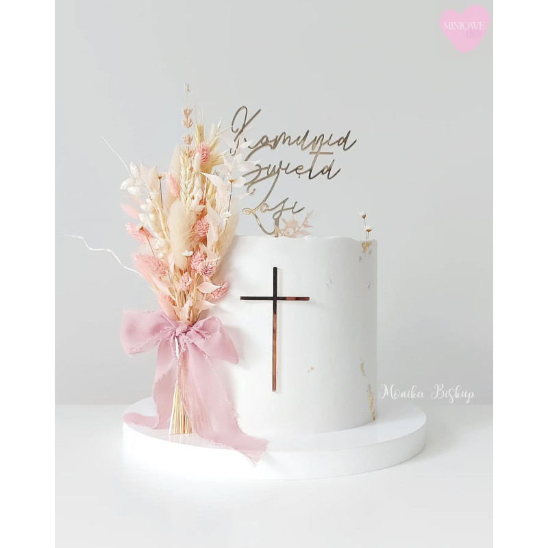 Dekor Miniowelove Topper na bok tortu złoty Komunia Krzyż smukły 6 cm 3 sztuki