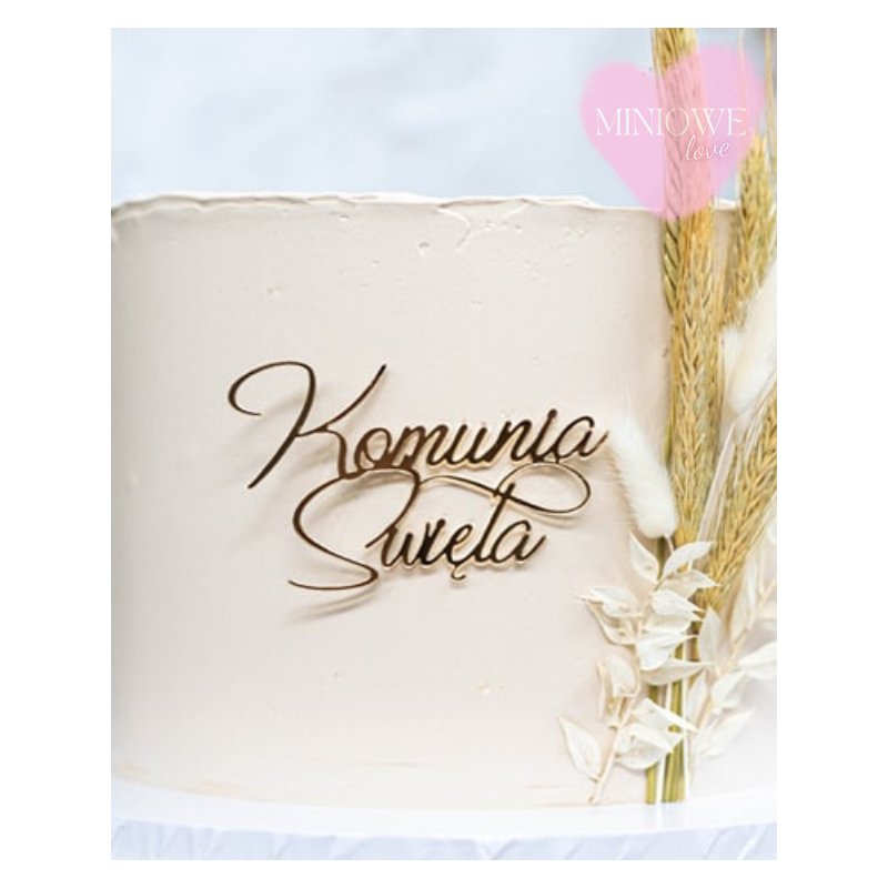 Dekor Miniowelove Topper na bok tortu złoty Komunia Święta 12 cm z zawijasem