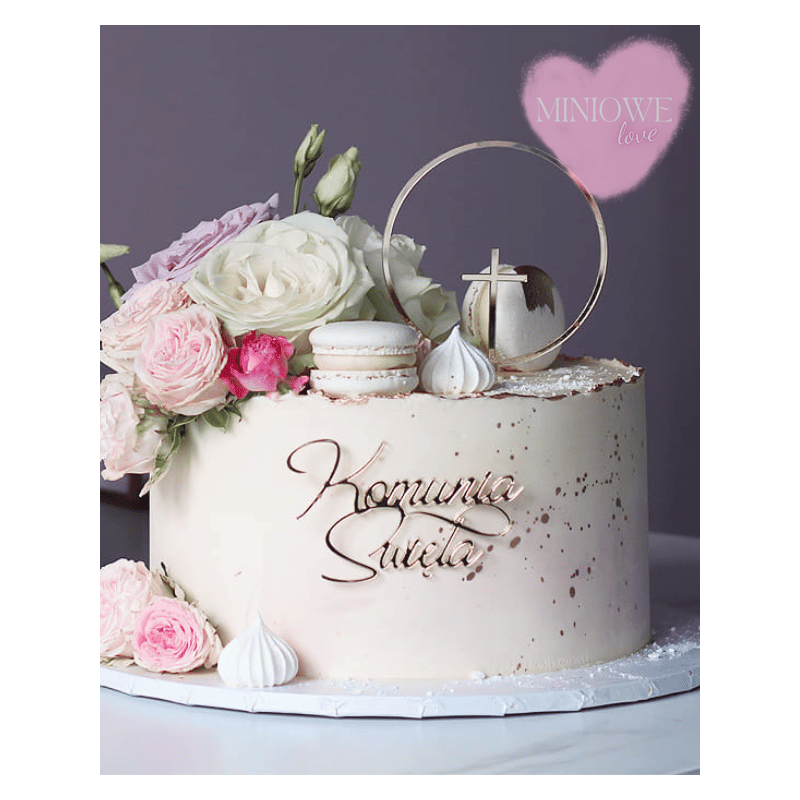 Dekor Miniowelove Topper na bok tortu złoty Komunia Święta 12 cm z zawijasem