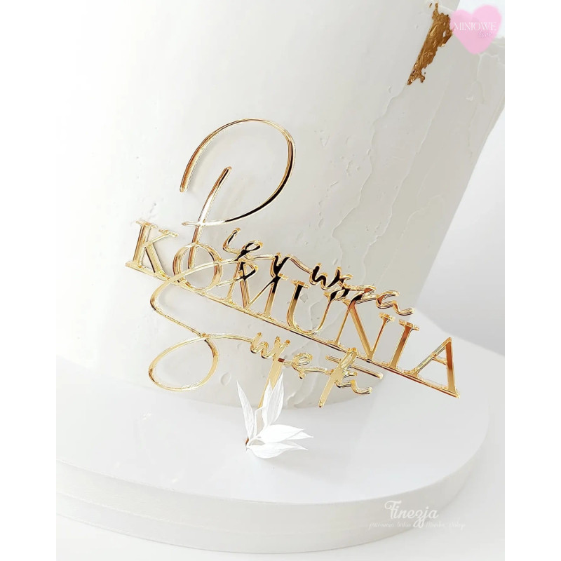 Dekor Miniowelove Topper na bok tortu złoty Pierwsza Komunia Święta 12 cm 