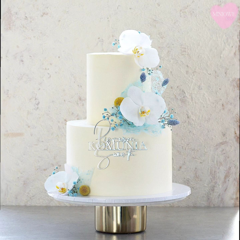 Dekor Miniowelove Topper na bok tortu złoty Pierwsza Komunia Święta 12 cm 