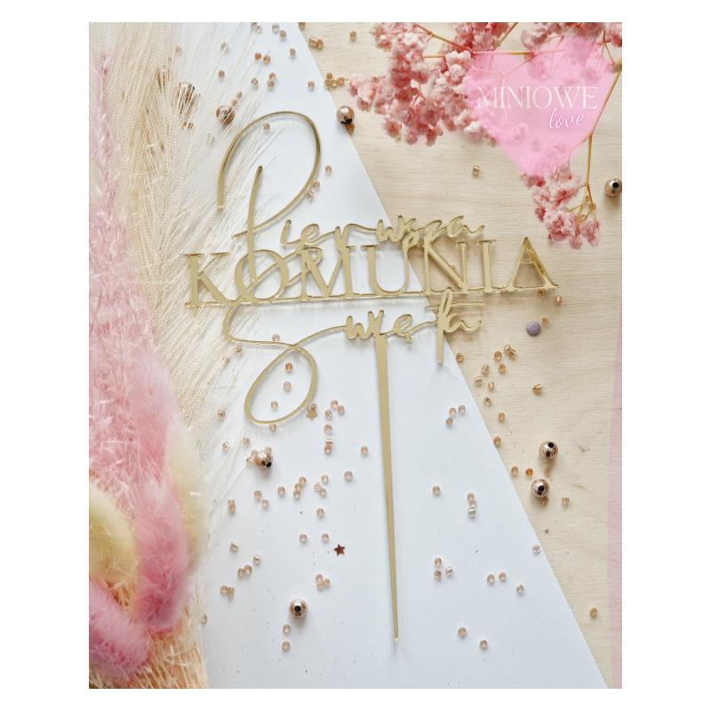 Topper Miniowelove złoty Pierwsza Komunia Święta 12 cm 