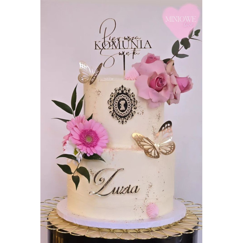 Topper Miniowelove złoty Pierwsza Komunia Święta 12 cm 