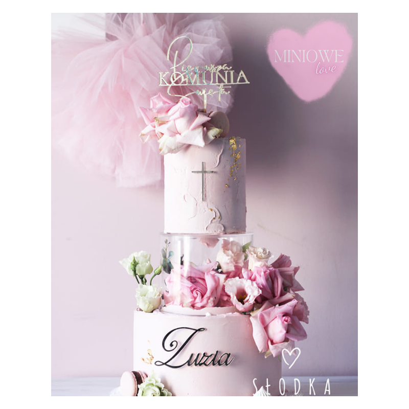 Topper Miniowelove złoty Pierwsza Komunia Święta 12 cm 