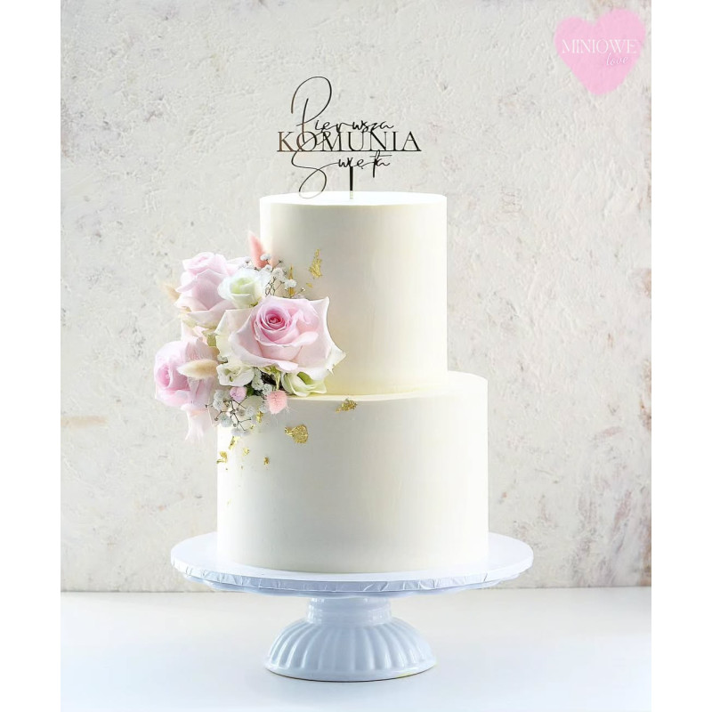 Topper Miniowelove złoty Pierwsza Komunia Święta 12 cm 