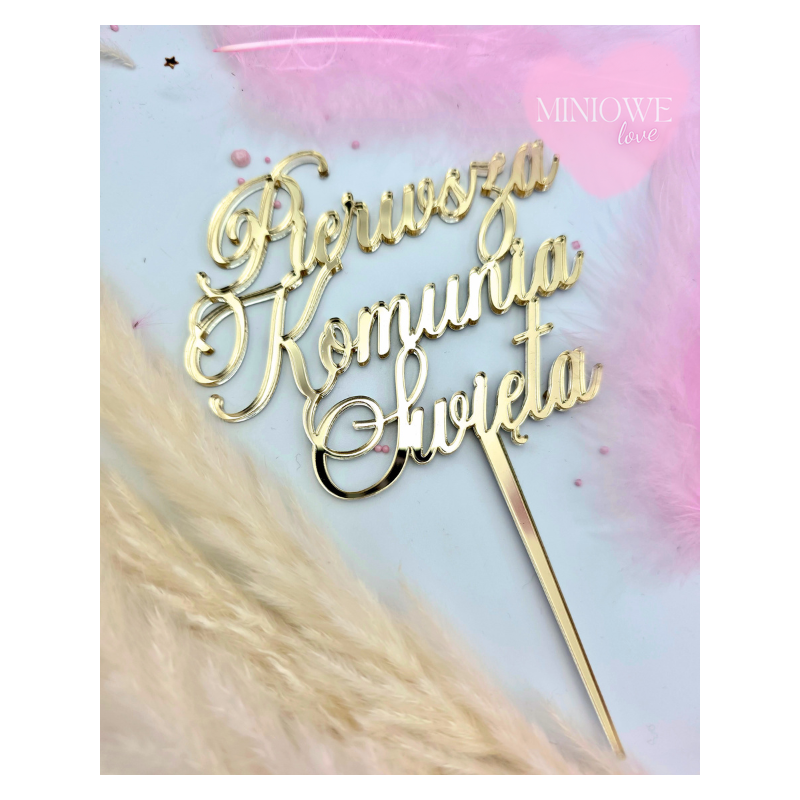 Topper Miniowelove złoty Pierwsza Komunia Święta 10 cm  wersja klasyk